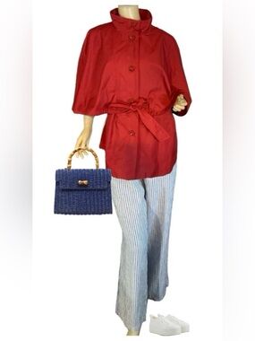 BETSEY JOHNSON RED SNAP BUTTON CAPE JACKET (XL)